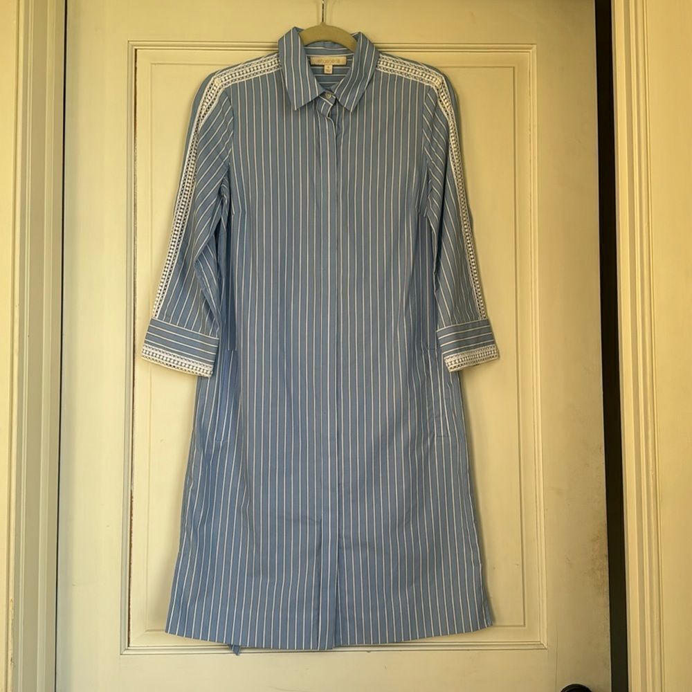 Blue And White Striped Button Front Cotton Shirt Dress With By Ectetera